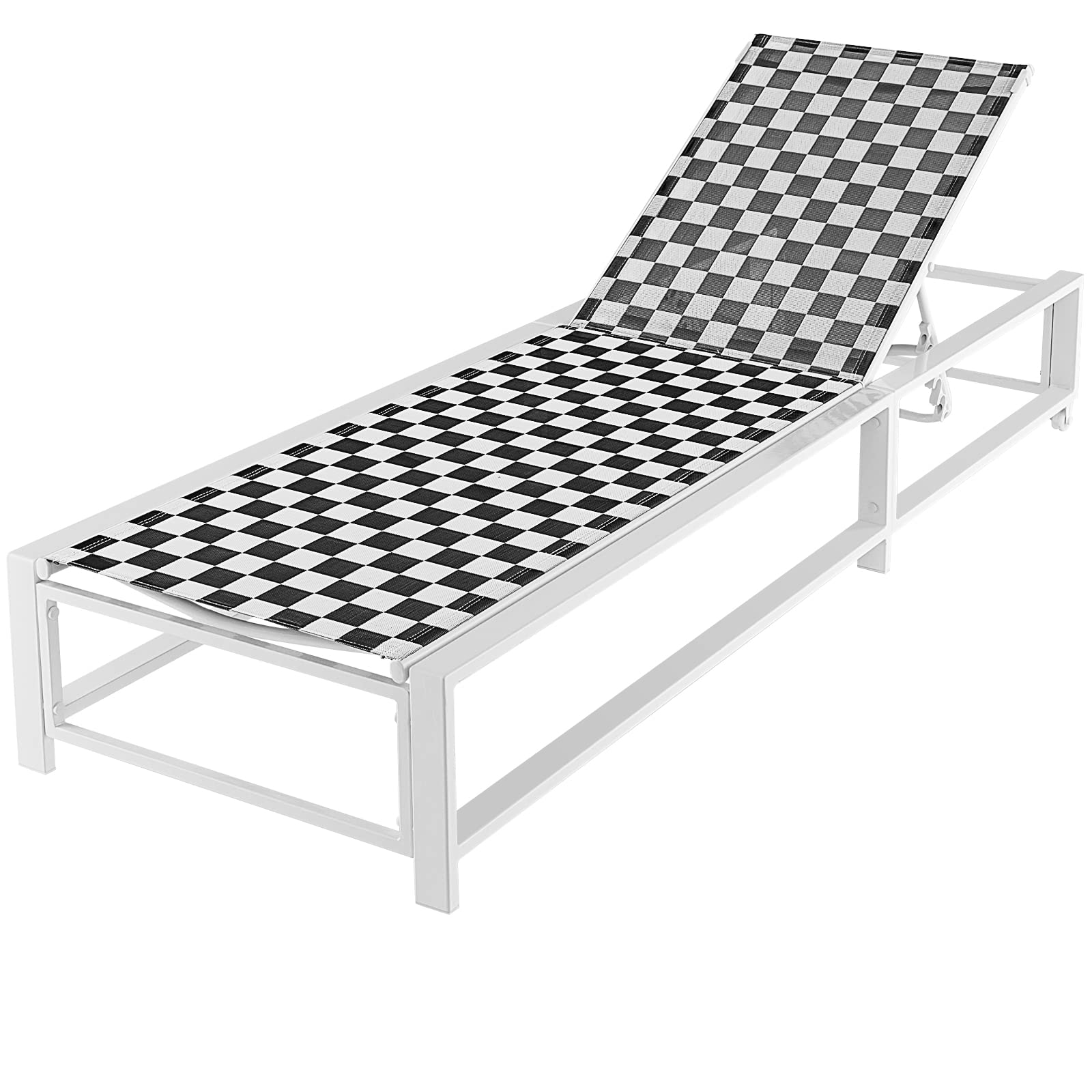 Chaise longue de patio Tangkula réglable avec roulettes, chaise longue d'extérieur avec tissu respirant et cadre en métal robuste